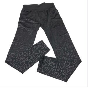 Charlie Paige Black Fleece Lined Leopard Print Leggings, Women's L/XL